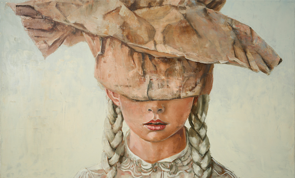 Crumpled Paper Hat IV oil & copper-on canvas, 36x22 in, at Pryor Fine art