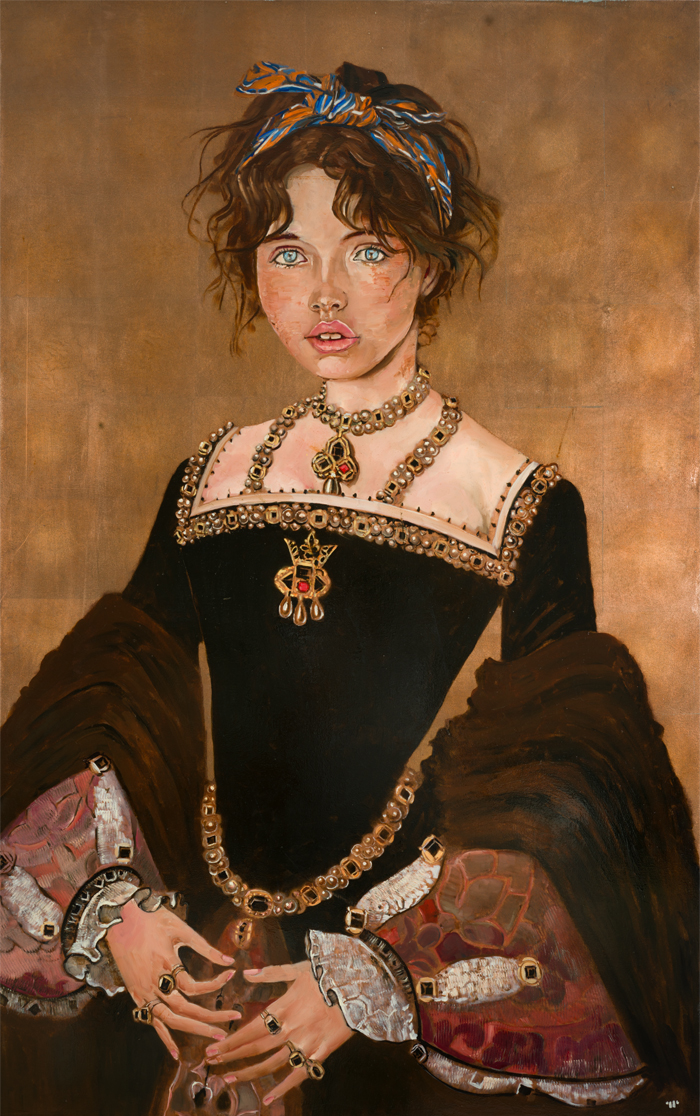 La Reine-Margot, oil & copper on canvas, 60x38 in, at Craighead green