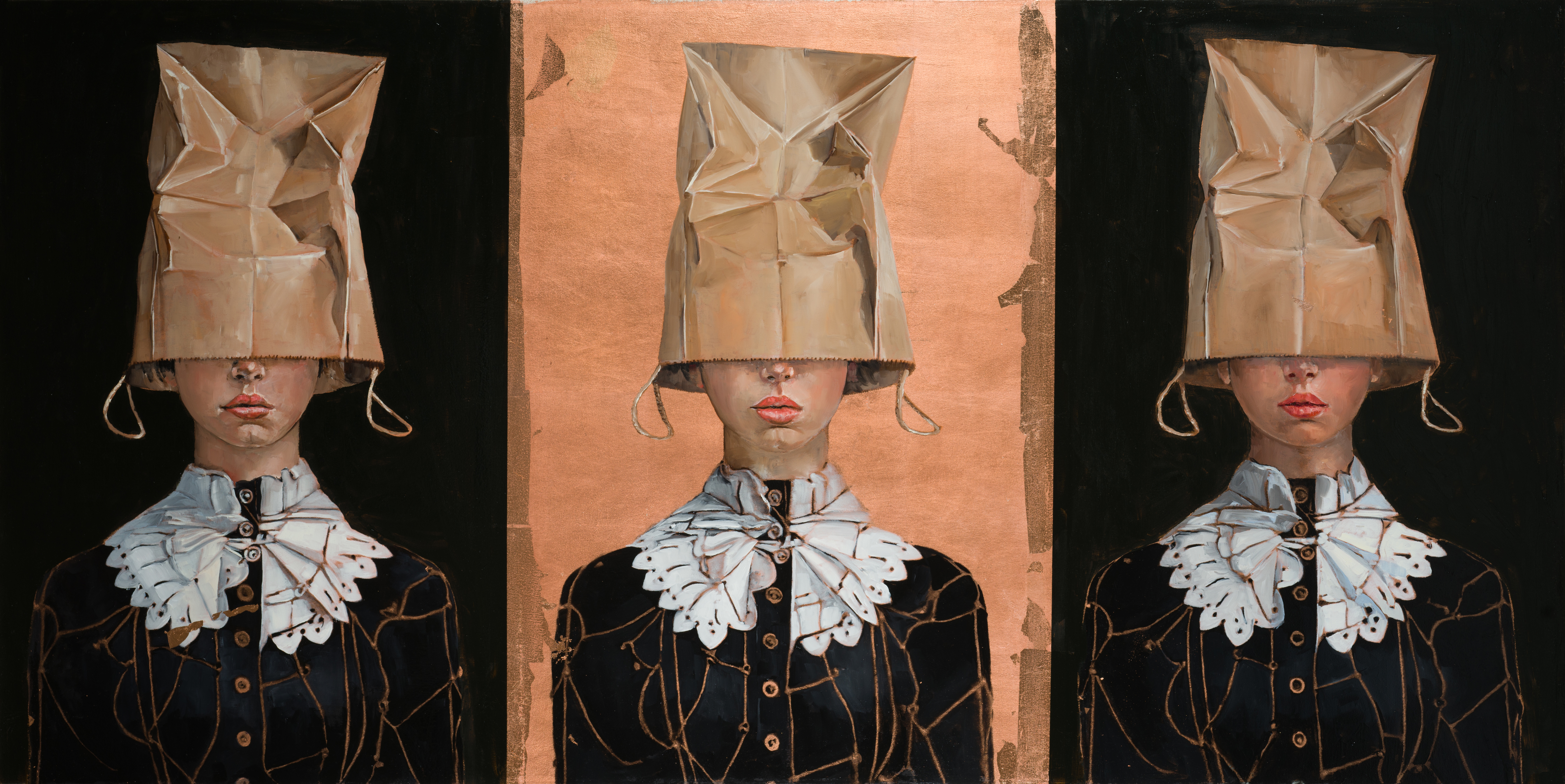 Three Little Soldiers, oil on canvas, 32x64 SOLD