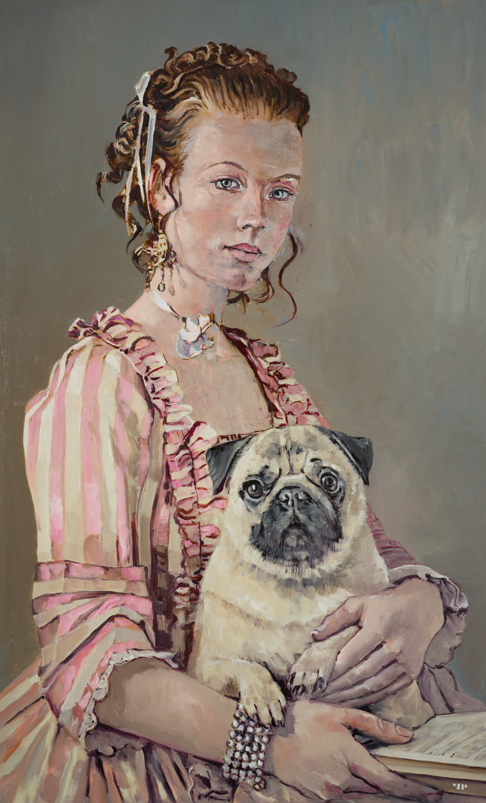 Woman with a Pug 36x22 at Pryor Gallery