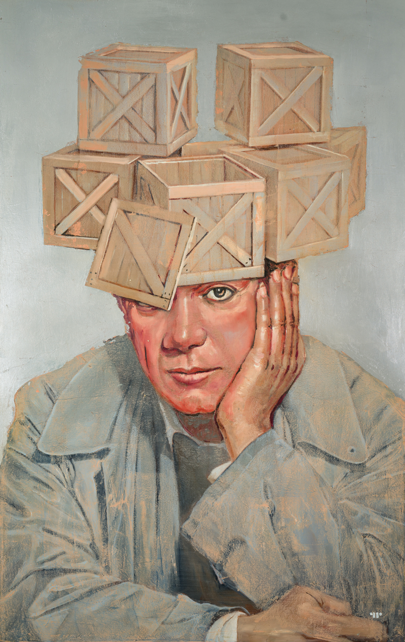 F-ing Cubes, oil & copper on canvas, 38x24 inch