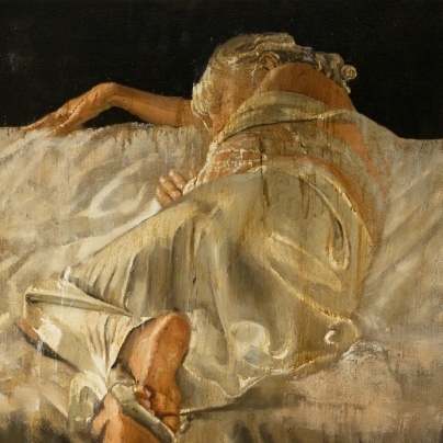 Laying on a Couch, oil on linen, 38x40 inch
