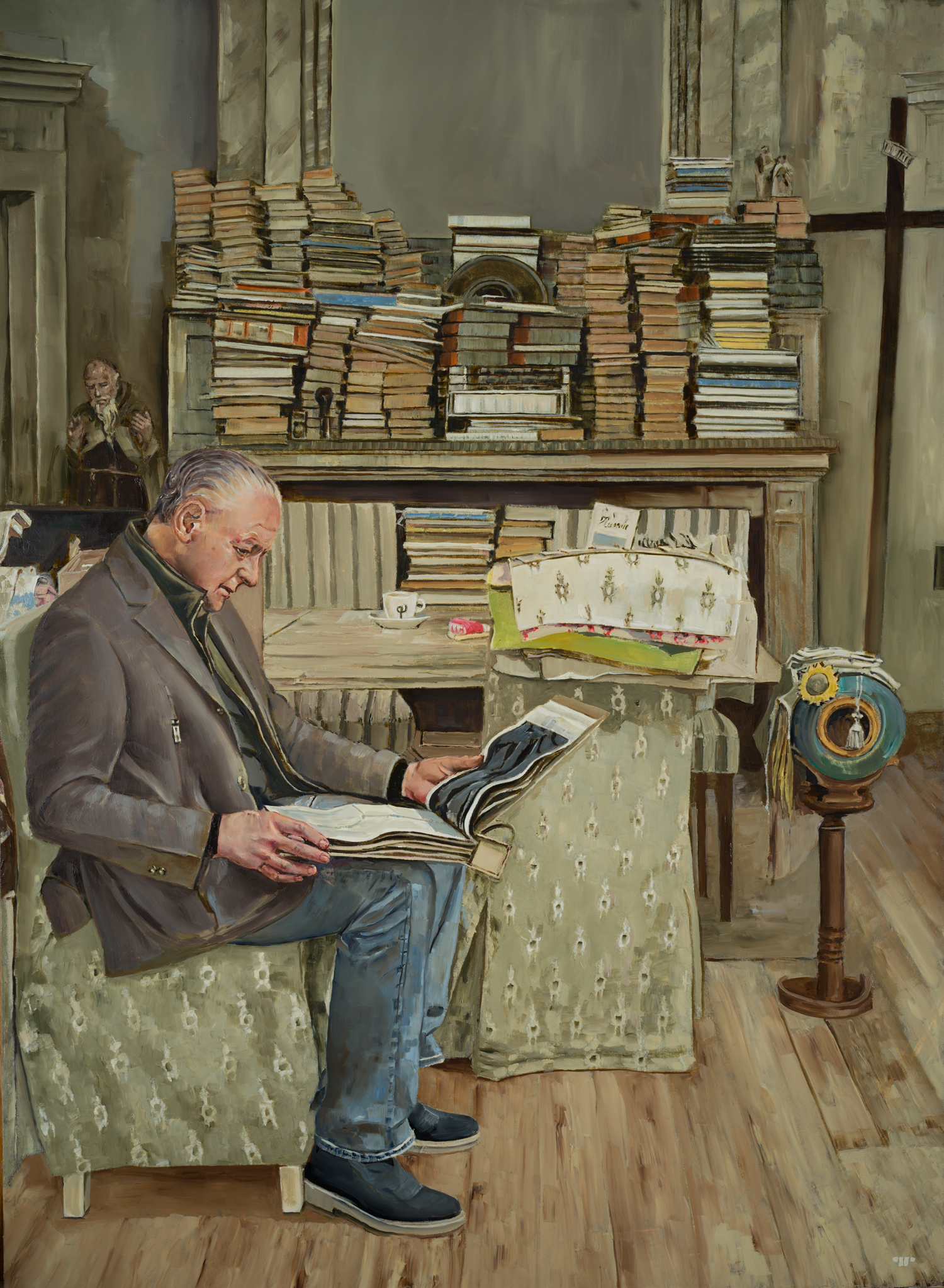 man-sitting-oil-on-canvas-50x36 commission  at Fischer Galleries