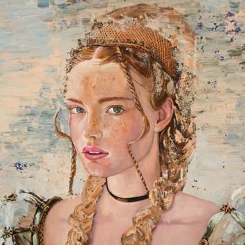 Alice in Wonderlands, oil & copper on canvas 46x38 in, SOLD at Graighead Green, Dallas, TX