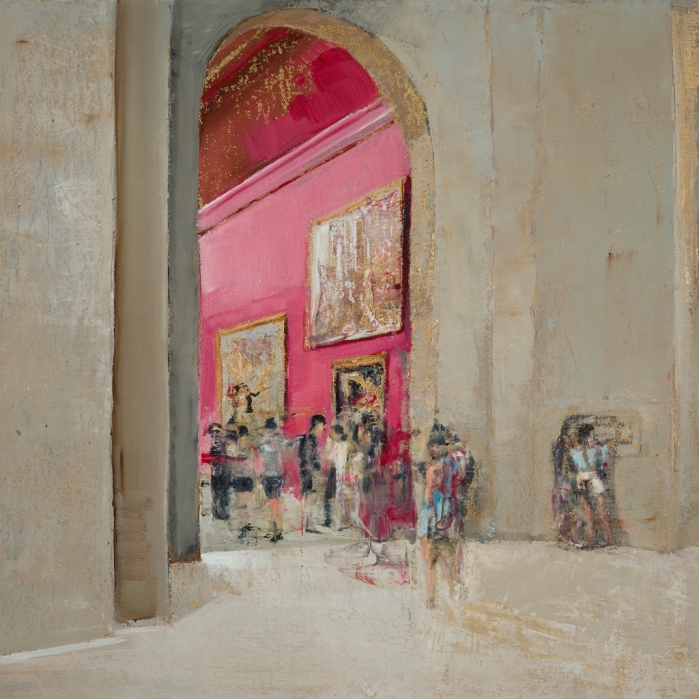 L'Ecole Francaise, oil & gold on canvas, 14x20 - private collection